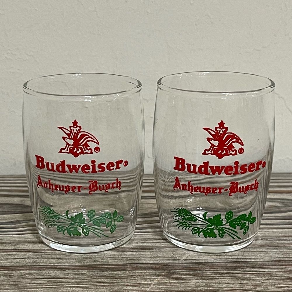 Vintage 60s Budweiser Anheuser Busch Tester Sampler Glasses Barrel Shaped 2 Set - Picture 9 of 9
